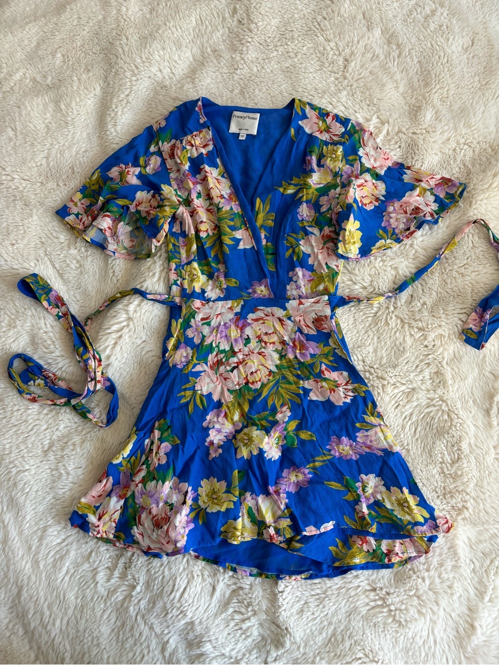 Privacy Please Brisco Blue Floral Wrap Mini Dress
